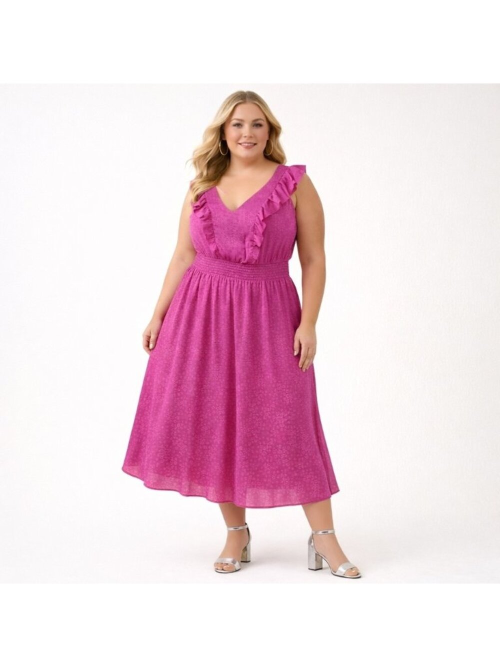 Addition Elle Pink Ruffle Midi Dress Plus Size Sleeveless size 0X X Party cruise
